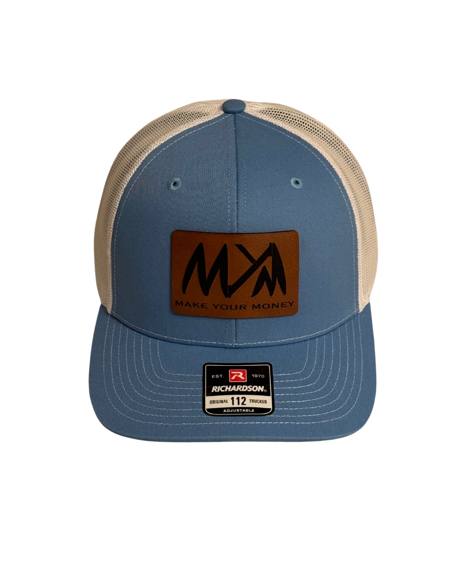 Snapback Trucker Cap, Mid Profile, Make Your Money Logo leather patch
