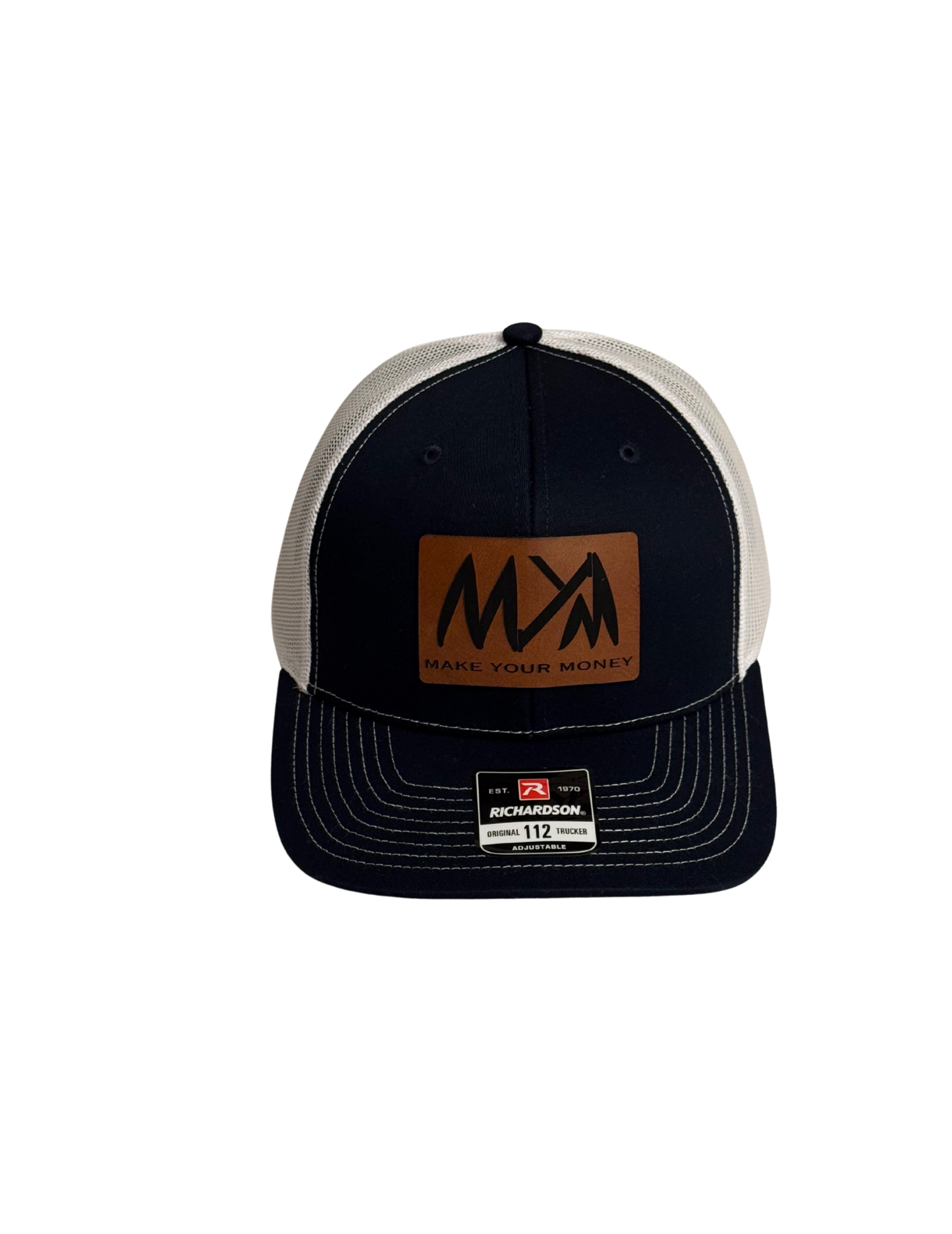 Snapback Trucker Cap, Mid Profile, Make Your Money Logo leather patch